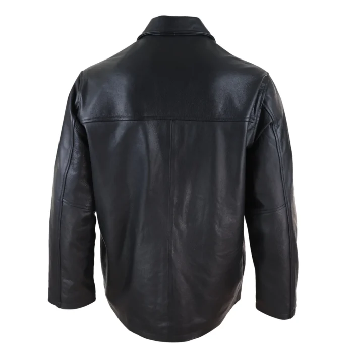 Mens Casual Real Leather Jacket Button Box Black Brown Mid Length Classic Coat - Image 5