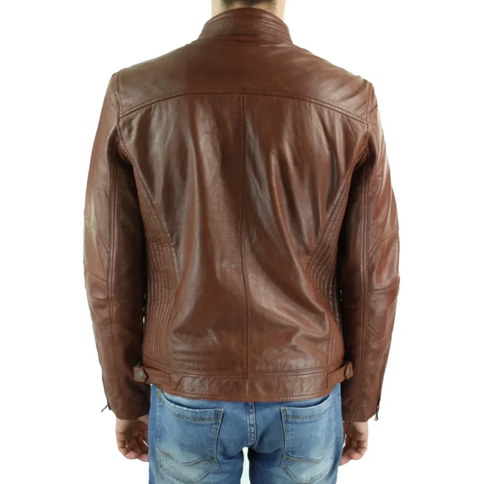 Mens Zipped Real Leather Biker Jacket Smart Casual Black Tan Brown Tailored Fit Vintage - Image 15
