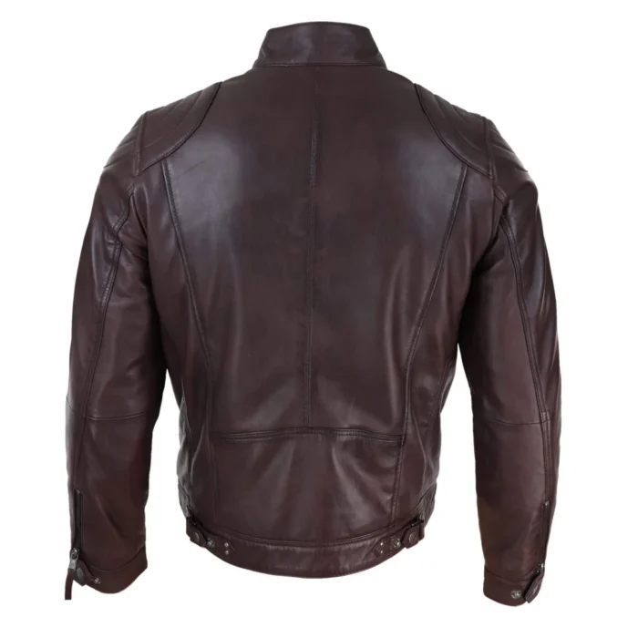 Mens Biker Zip Jacket Real Leather Casual Light Short Classic Retro Motorcycle - Image 12