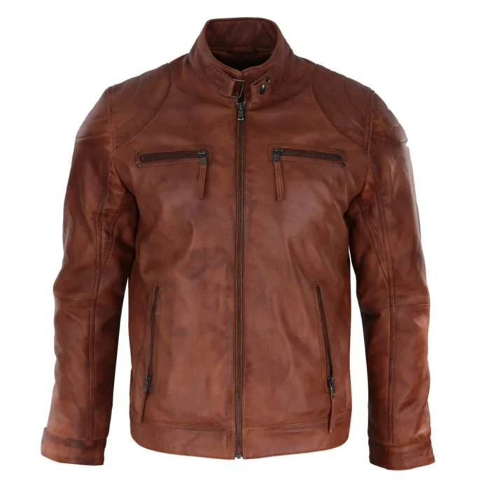 Mens Biker Zip Jacket Real Leather Casual Light Short Classic Retro Motorcycle - Image 13