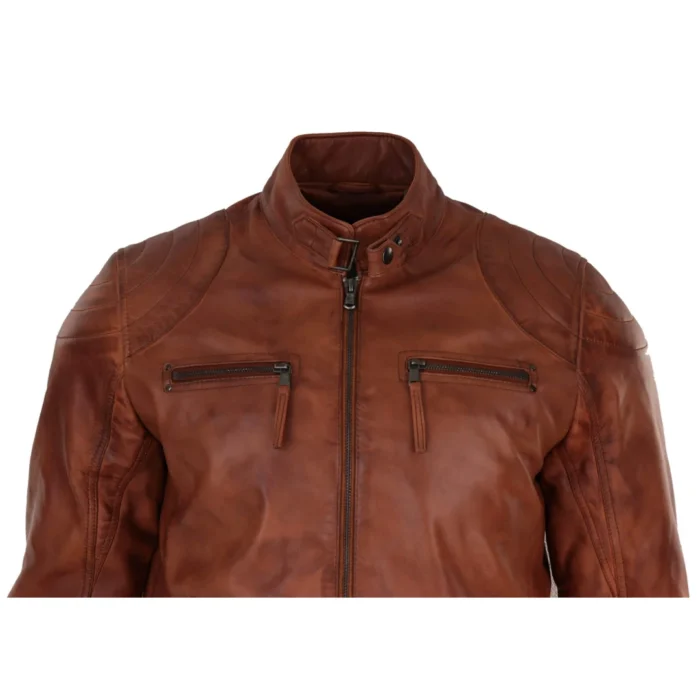 Mens Biker Zip Jacket Real Leather Casual Light Short Classic Retro Motorcycle - Image 15