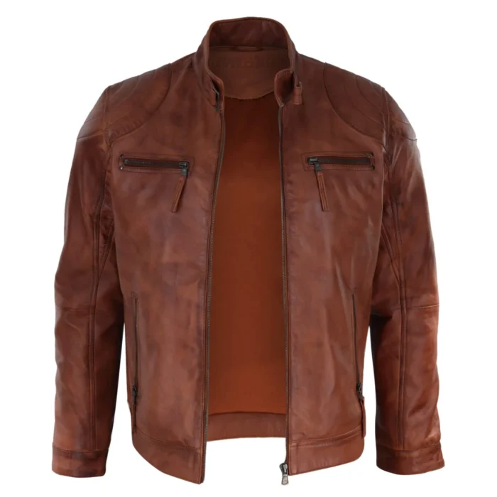 Mens Biker Zip Jacket Real Leather Casual Light Short Classic Retro Motorcycle - Image 16