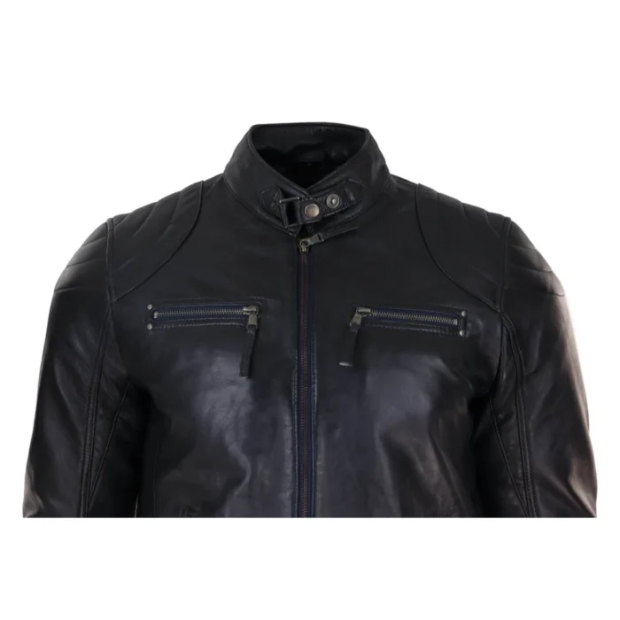 Mens Biker Zip Jacket Real Leather Casual Light Short Classic Retro Motorcycle - Image 3