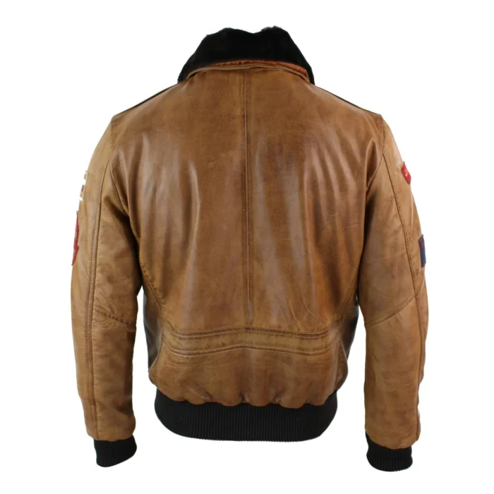 Mens Genuine Leather Air Force Pilot Bomber Jacket Tan Brown Badge Vintage Retro - Image 7