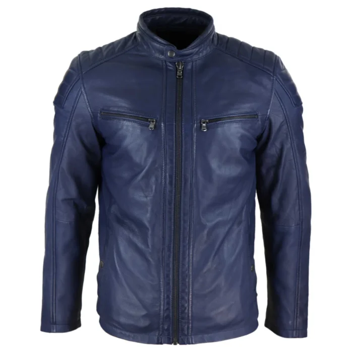 Mens Real Leather Jacket Tailored Fit Biker Zipped Smart Casual Retro Vintage - Image 1