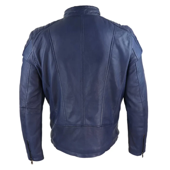 Mens Real Leather Jacket Tailored Fit Biker Zipped Smart Casual Retro Vintage - Image 5