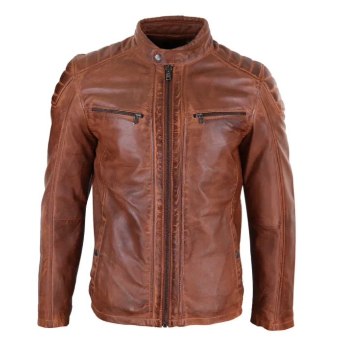 Mens Real Leather Jacket Tailored Fit Biker Zipped Smart Casual Retro Vintage - Image 6