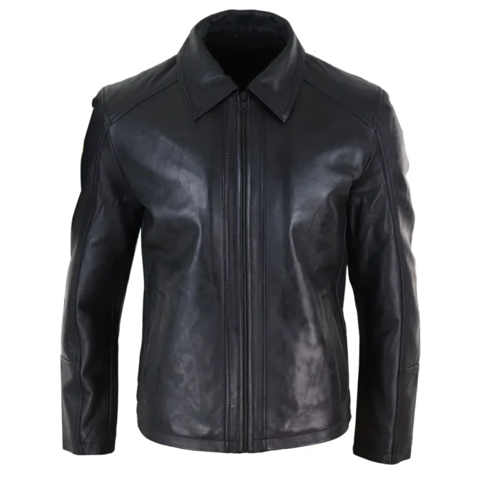 Mens Real Leather Jacket Black Tan Zipped Driving Classic Smart Casual Soft Napa - Image 1
