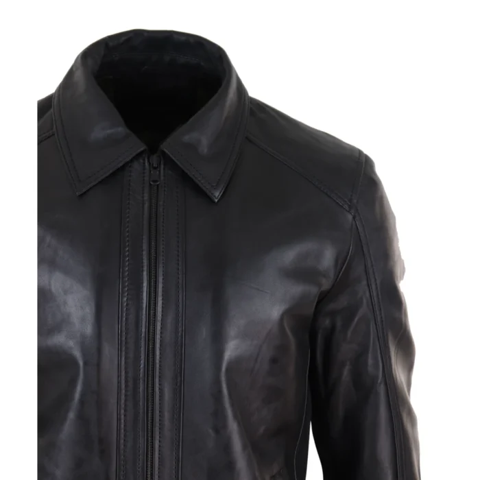 Mens Real Leather Jacket Black Tan Zipped Driving Classic Smart Casual Soft Napa - Image 3