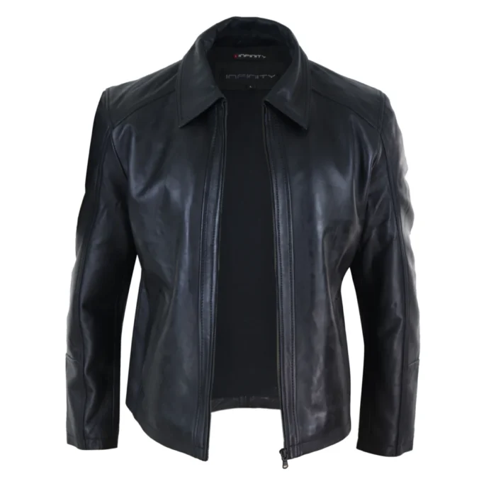 Mens Real Leather Jacket Black Tan Zipped Driving Classic Smart Casual Soft Napa - Image 4
