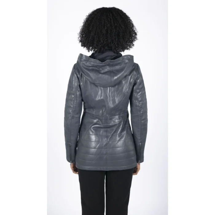 Womens Real Leather Parka Jacket 3/4 Fur Hood Zipped Brown Tan Grey Tailored Fit - Image 15
