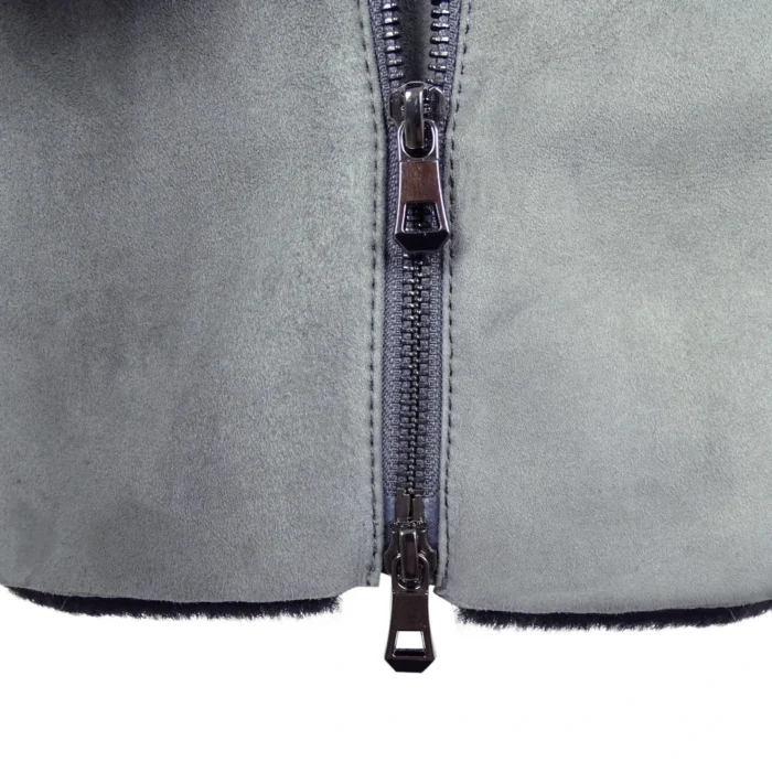 Grey Ladies Long Suede Real Toscana Sheepskin Coat Zipped Hood Tailored Fit - Image 7