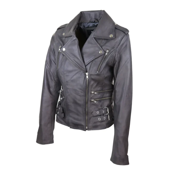 Womens Ladies Real Soft Leather Racing Style Biker Jacket - Image 22