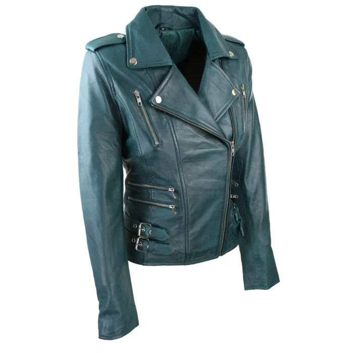 Womens Ladies Real Soft Leather Racing Style Biker Jacket - Image 38