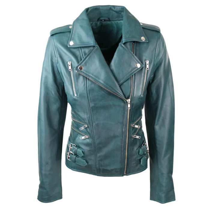 Womens Ladies Real Soft Leather Racing Style Biker Jacket - Image 37