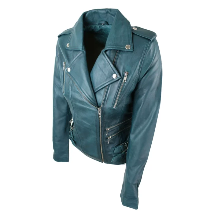 Womens Ladies Real Soft Leather Racing Style Biker Jacket - Image 39