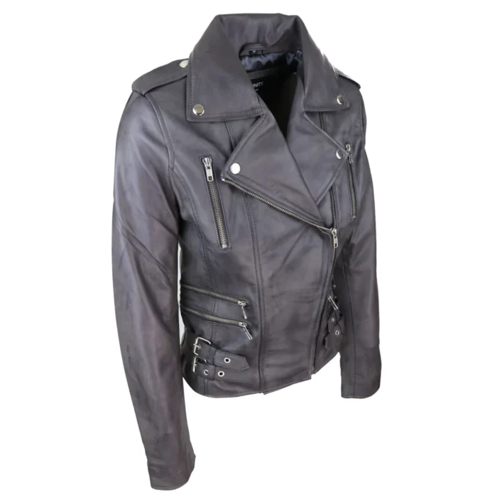 Womens Ladies Real Soft Leather Racing Style Biker Jacket - Image 23