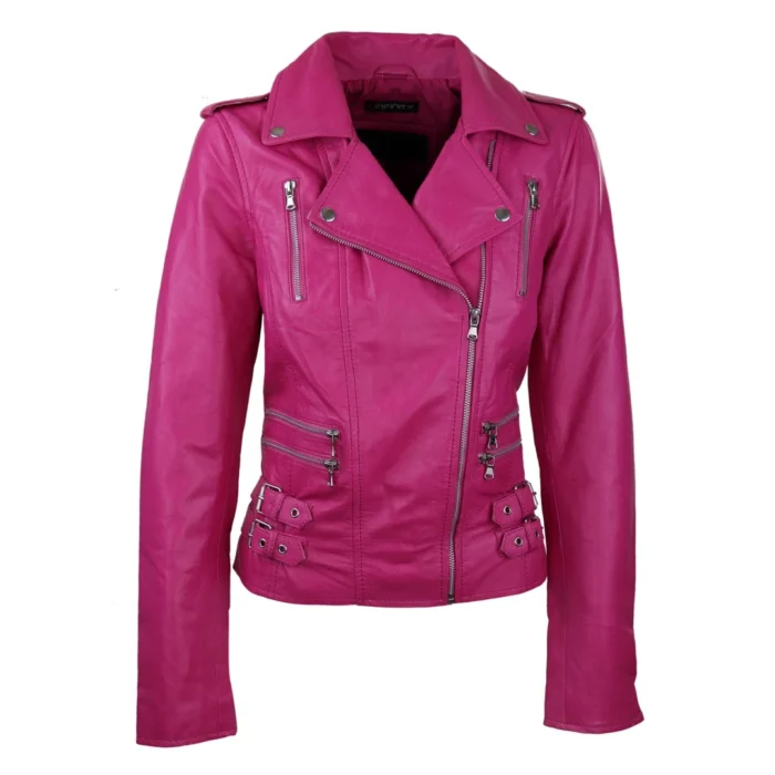 Womens Ladies Real Soft Leather Racing Style Biker Jacket - Image 25