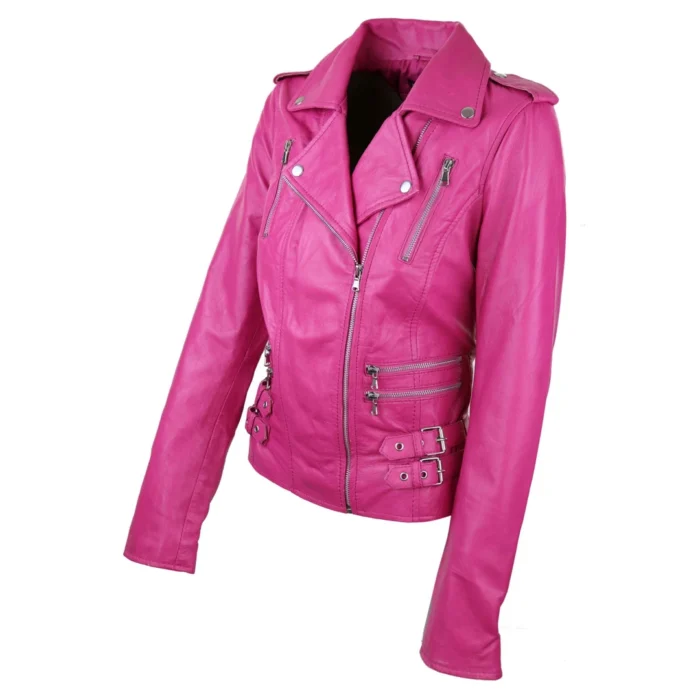 Womens Ladies Real Soft Leather Racing Style Biker Jacket - Image 26