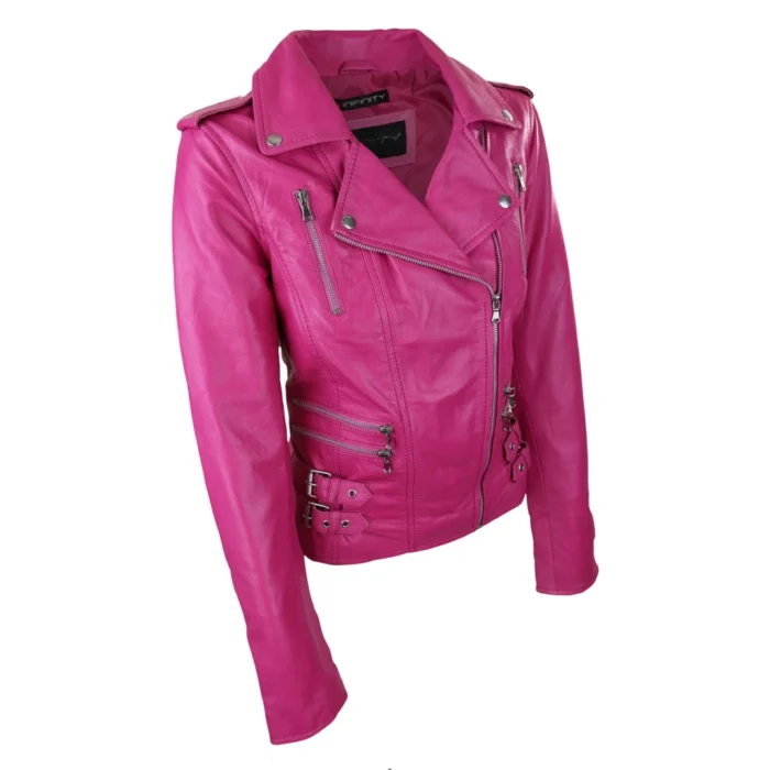 Womens Ladies Real Soft Leather Racing Style Biker Jacket - Image 27
