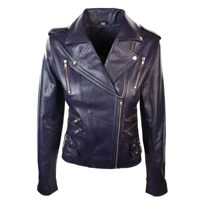 Womens Ladies Real Soft Leather Racing Style Biker Jacket - Image 41