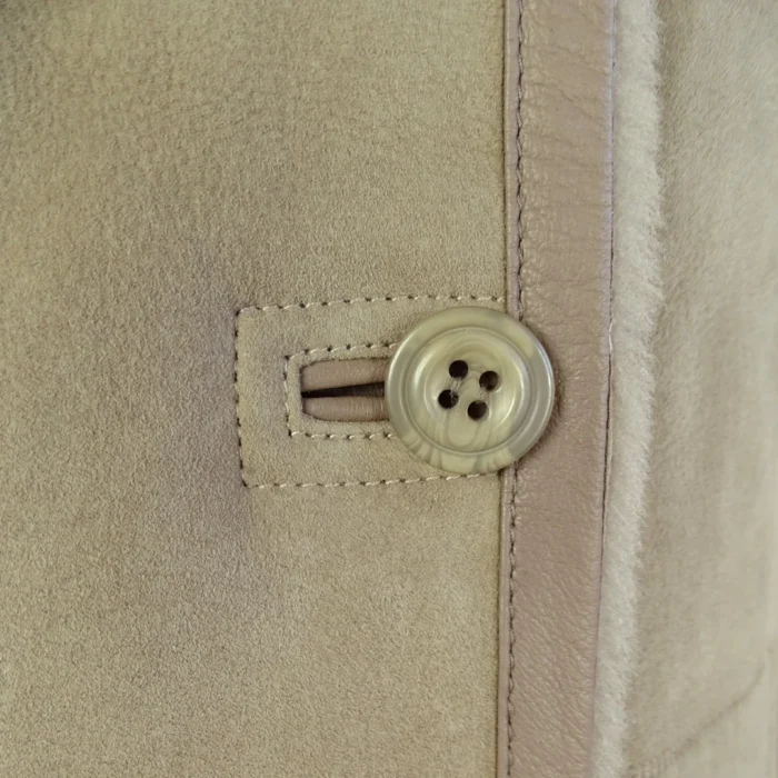 Womens Beige 3/4 Long Hood Real Morino Sheepskin Jacket Button Brown - Image 4