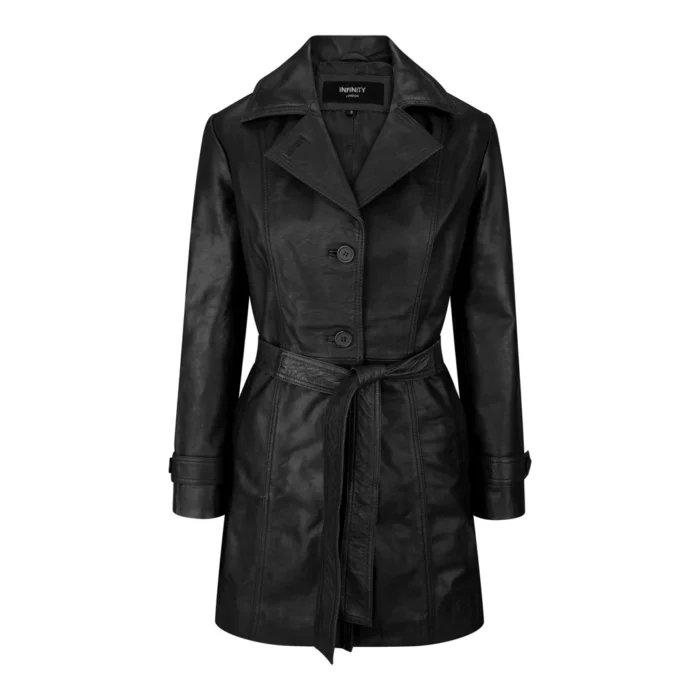 Ladies Women Real Leather Mid Length Blazer Style Retro Jacket - Image 1