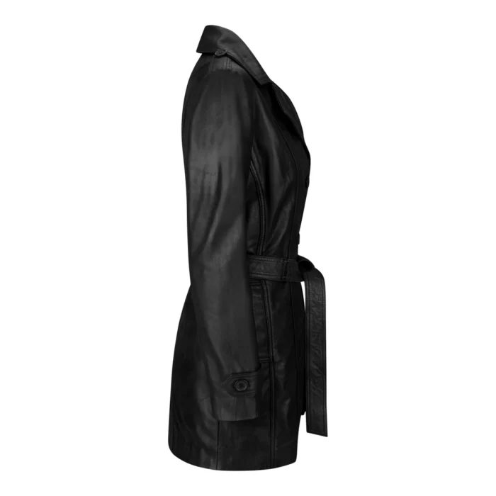 Ladies Women Real Leather Mid Length Blazer Style Retro Jacket - Image 2