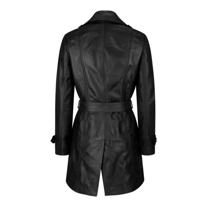 Ladies Women Real Leather Mid Length Blazer Style Retro Jacket - Image 3