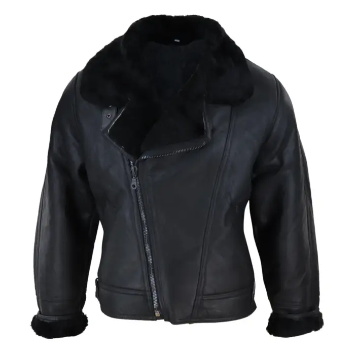 Mens Real Leather Sherling Cross Zip Sheepskin B3 Flying Pilot Jacket Warm Winter - Image 1