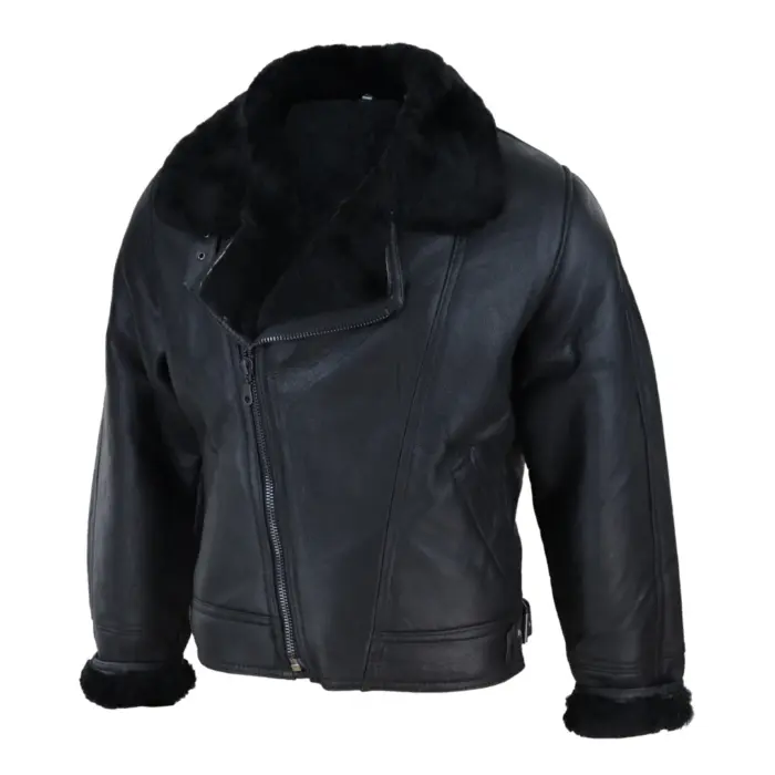 Mens Real Leather Sherling Cross Zip Sheepskin B3 Flying Pilot Jacket Warm Winter - Image 2
