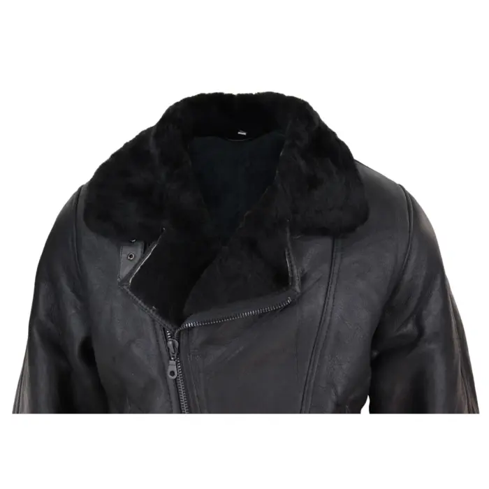 Mens Real Leather Sherling Cross Zip Sheepskin B3 Flying Pilot Jacket Warm Winter - Image 3