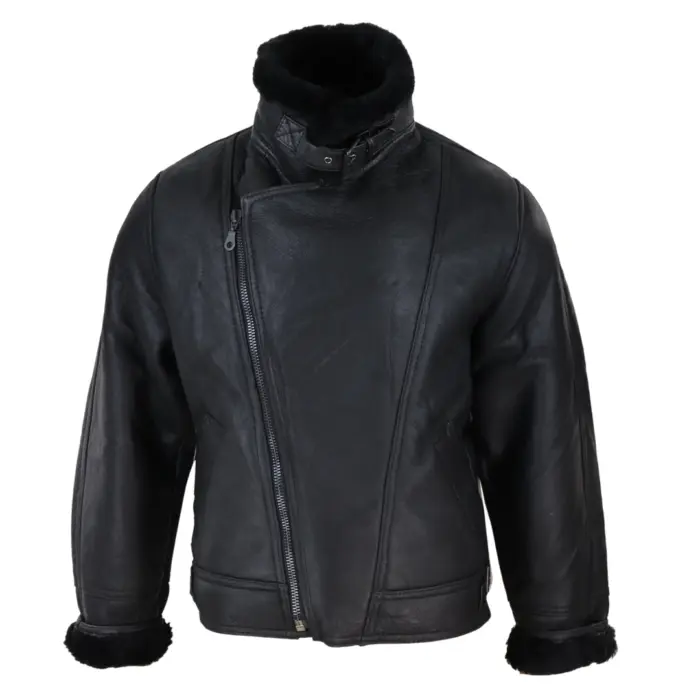 Mens Real Leather Sherling Cross Zip Sheepskin B3 Flying Pilot Jacket Warm Winter - Image 4