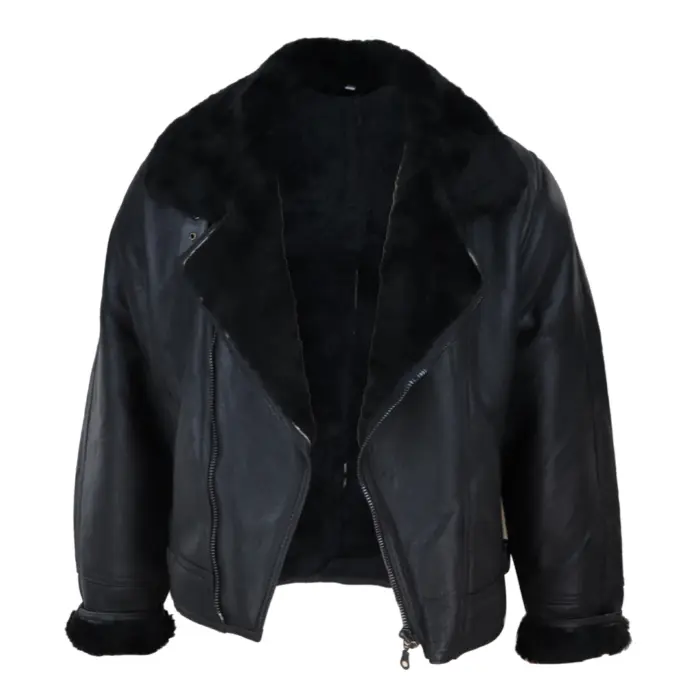 Mens Real Leather Sherling Cross Zip Sheepskin B3 Flying Pilot Jacket Warm Winter - Image 5
