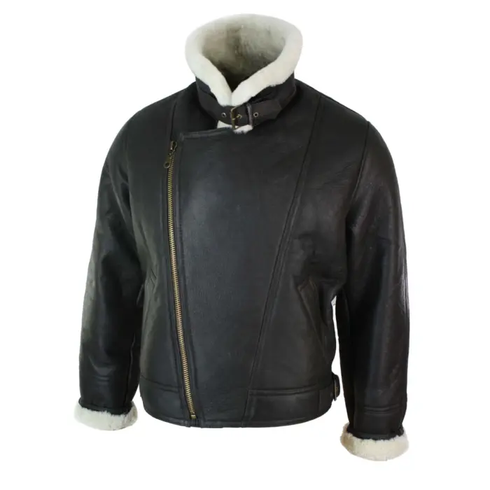 Mens Real Leather Sherling Cross Zip Sheepskin B3 Flying Pilot Jacket Warm Winter - Image 10