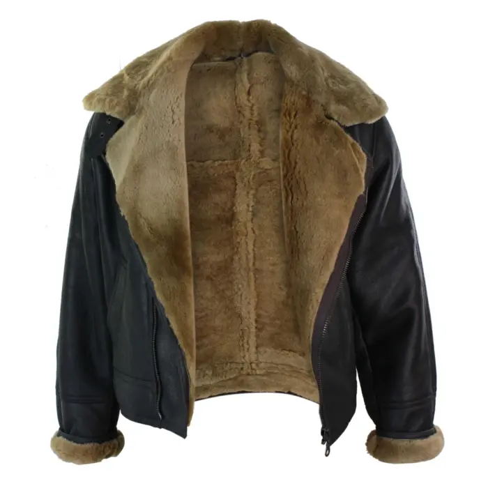 Mens Real Leather Sherling Cross Zip Sheepskin B3 Flying Pilot Jacket Warm Winter - Image 14