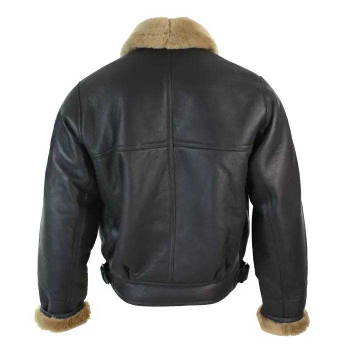 Mens Real Leather Sherling Cross Zip Sheepskin B3 Flying Pilot Jacket Warm Winter - Image 16