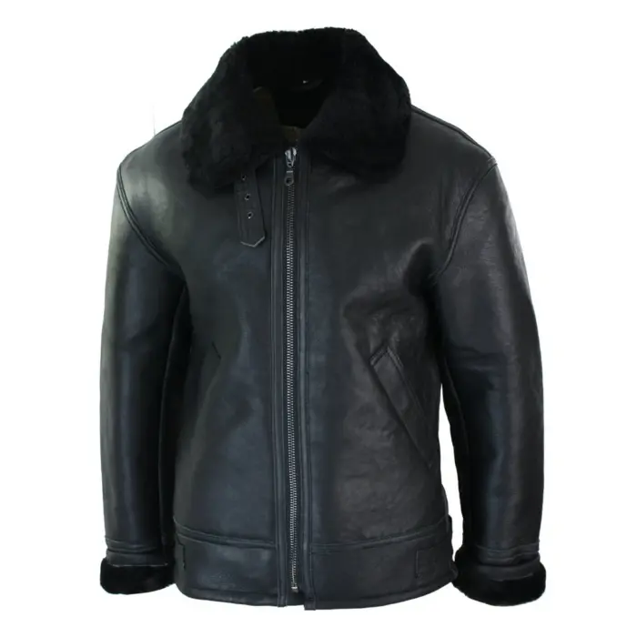 Mens Real Leather Sherling Sheepskin Original B3 Flying Pilot Jacket Warm Winter - Image 2