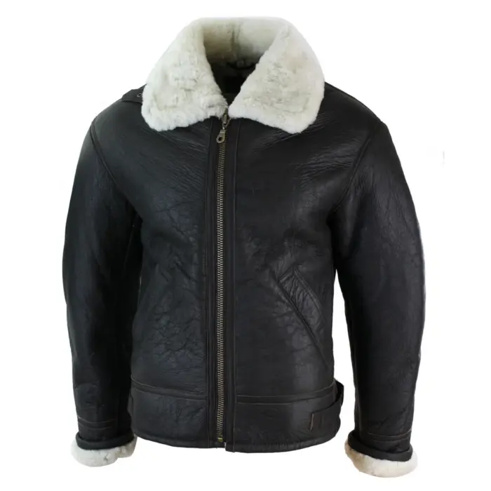 Mens Real Leather Sherling Sheepskin Original B3 Flying Pilot Jacket Warm Winter - Image 7