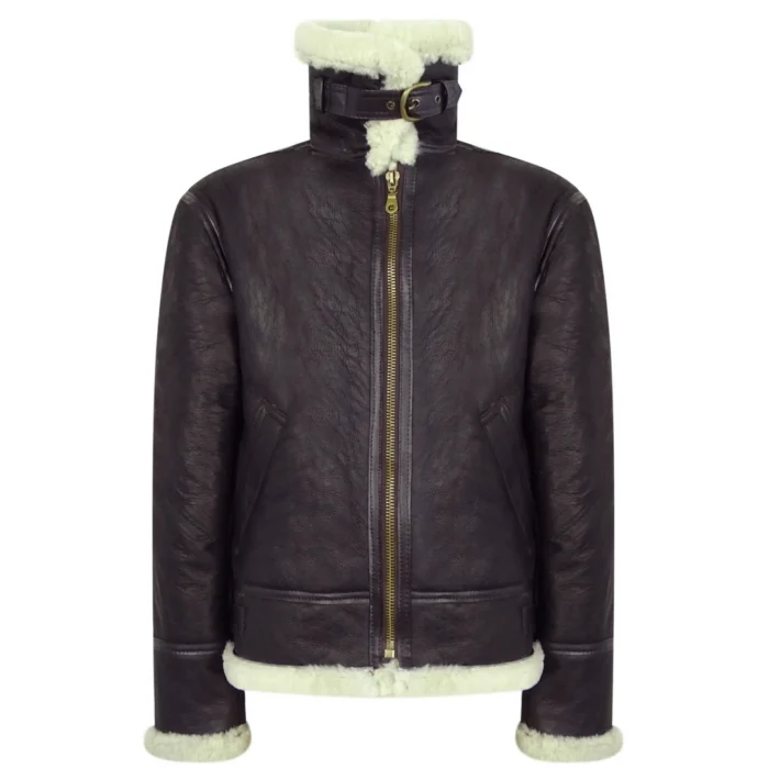 Mens Vintage Brown Real Sheepskin Zip Flying Jacket Pilot Flight Ginger Cream - Image 3