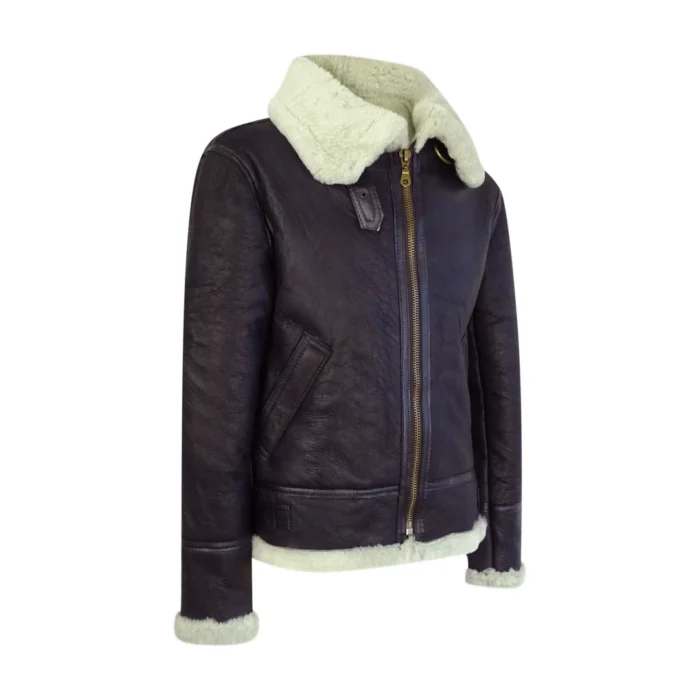 Mens Vintage Brown Real Sheepskin Zip Flying Jacket Pilot Flight Ginger Cream - Image 2