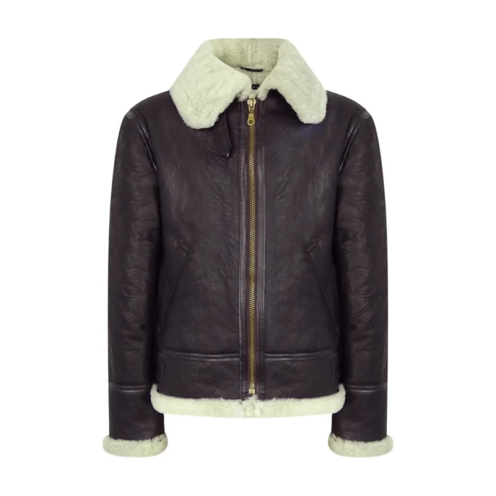 Mens Vintage Brown Real Sheepskin Zip Flying Jacket Pilot Flight Ginger Cream - Image 1