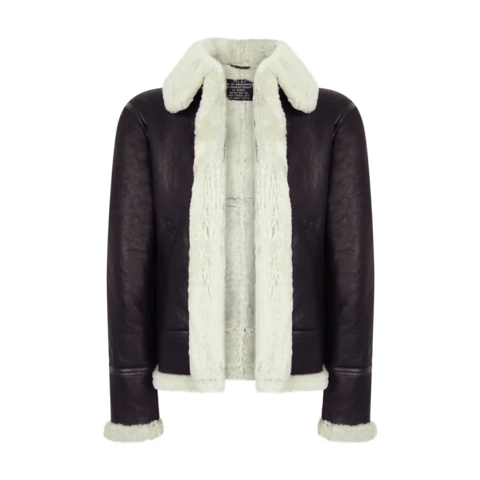 Mens Vintage Brown Real Sheepskin Zip Flying Jacket Pilot Flight Ginger Cream - Image 5