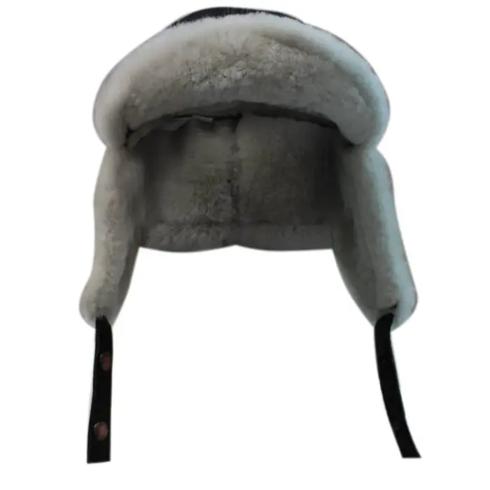 Mens Genuine Sheepskin Pilot Aviator Trapper Hat Brown Ginger Beige Flying - Image 5