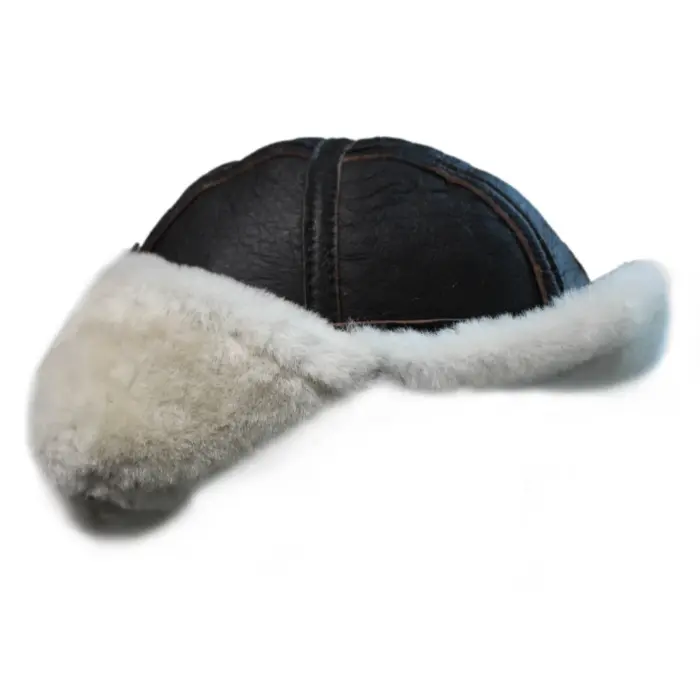 Mens Genuine Sheepskin Pilot Aviator Trapper Hat Brown Ginger Beige Flying - Image 3