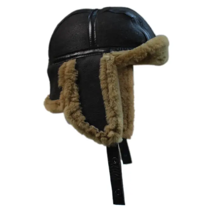 Mens Genuine Sheepskin Pilot Aviator Trapper Hat Brown Ginger Beige Flying - Image 7