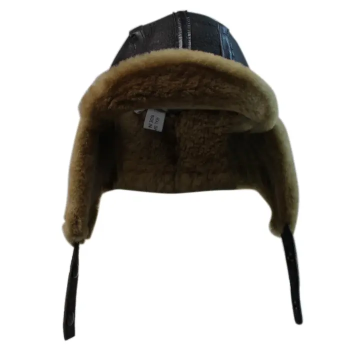 Mens Genuine Sheepskin Pilot Aviator Trapper Hat Brown Ginger Beige Flying - Image 9