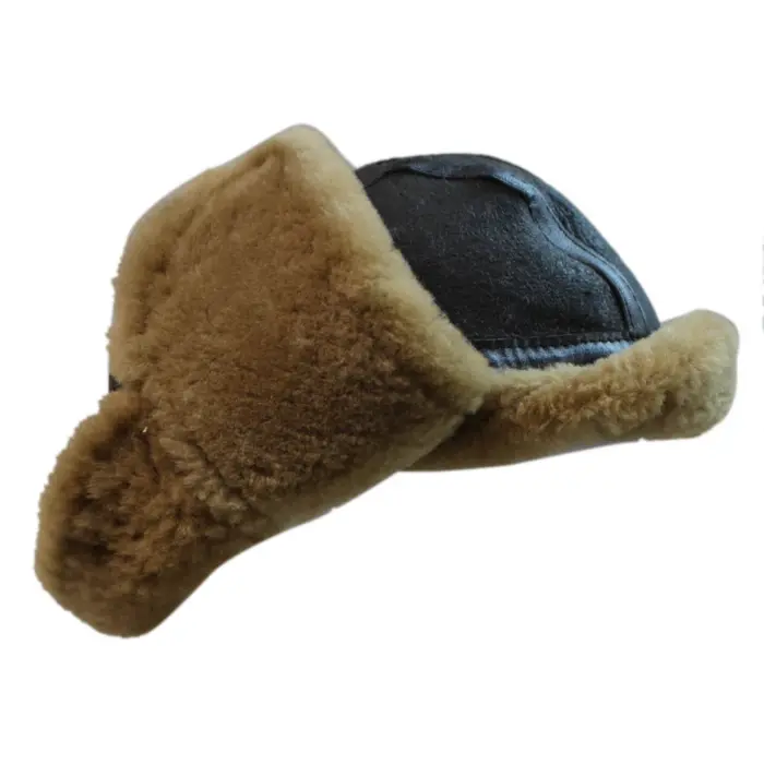 Mens Genuine Sheepskin Pilot Aviator Trapper Hat Brown Ginger Beige Flying - Image 11
