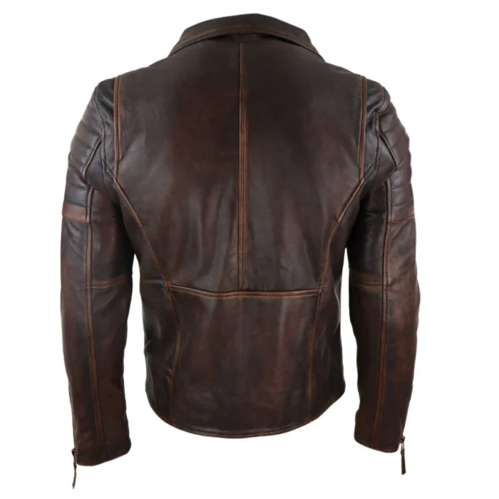 Mens Slim Fit Cross Zip Retro Vintage Brando Real Leather Jacket Vintage Biker - Image 16