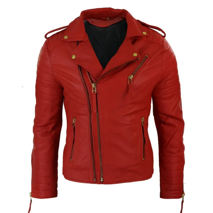 Mens Slim Fit Cross Zip Retro Vintage Brando Real Leather Jacket Vintage Biker - Image 17